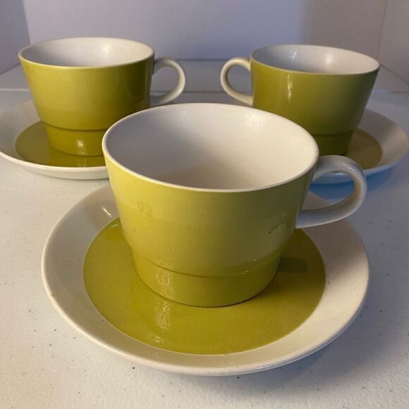 3 vintage premiere deluxe 0940 cups and saucers made in Japan mid century modern - Picture 2 of 6